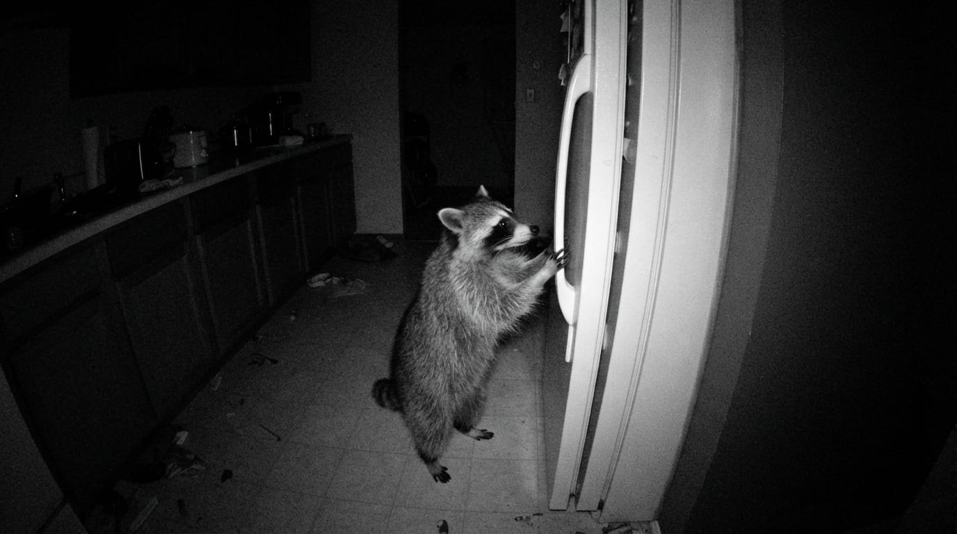 Night-Vision Series - Raccoon Raids the Fridge