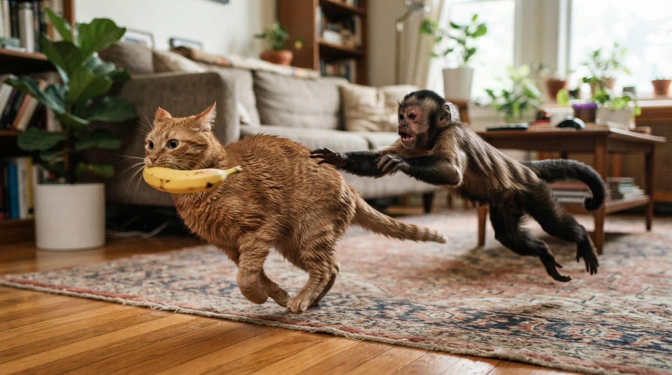 Monkey vs. Banana Thief Cat